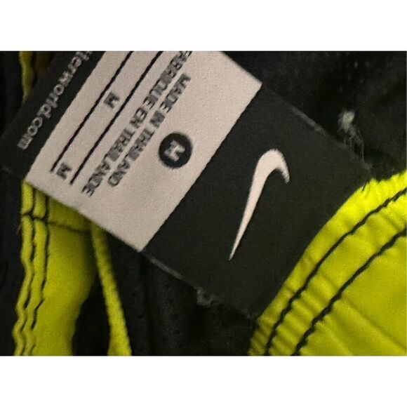 Nice Nike Swim Trunks Mens Sz medium Black Lime Green Mini Swoosh Pockets Drawst - Picture 3 of 5